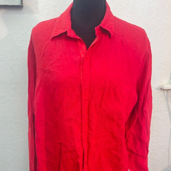 Polo Ralph Lauren Tops - Ralph Lauren Women's Red Button Up Linen Polo Large